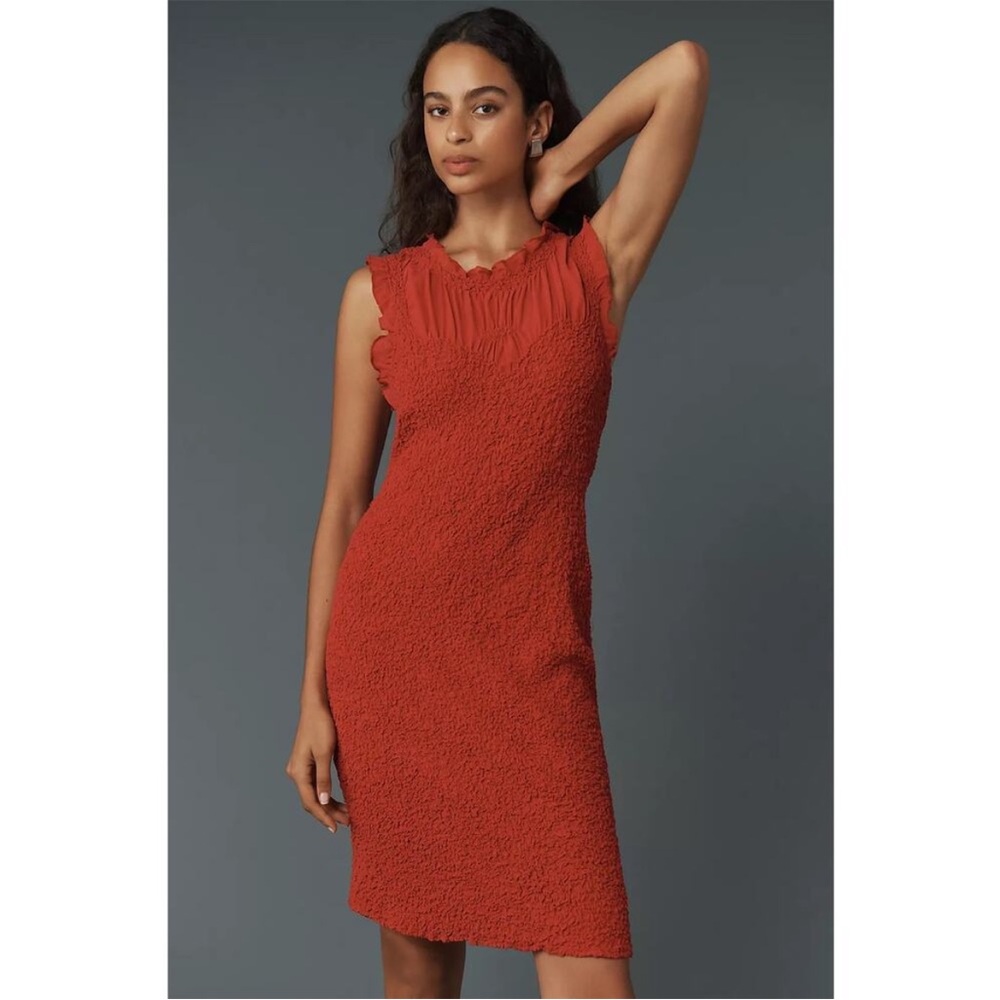 NWT BY ANTHROPOLOGIE RUFFLE-TRIM TEXTURED MINI DRESS Size Small - Picture 2 of 16